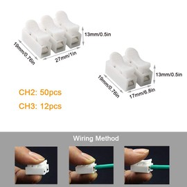 FULARR 62Pcs Spring Wire Connectors, Quick Connector Spring Connector, Electrical Cable Clamp Terminal Block Connector, LED Strip Light Wire Connecting –– 50Pcs CH2 + 12Pcs CH3