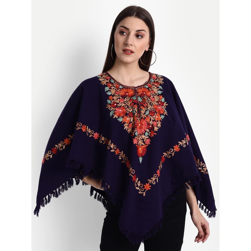 Zamour Indian Kashmiri Women's Poncho/Overcoat Hand Embroidery Paisley Work with