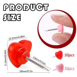 100pcs Push Pins, 0.47inch Plastic Pushpins Pink & Red Push Pins Heart Shaped Cute Thumb Tacks Decorative for Notice Board Cork Board Home School Office