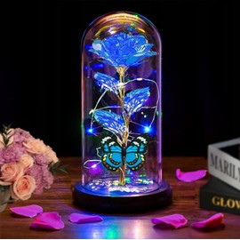 Christmas Rose Gifts for Women Mom Wife Her,Womens Gifts for Christmas,Light Up Rose Flower Gifts for Women, Christmas Mom Gifts,Glass Rose Butterfly Gifts for Sister, Birthday Gifts for Mom Blue