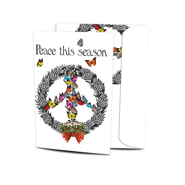 Tree-Free Greetings Christmas Cards and Envelopes, Holiday Card Set, 5 x 7 Inch Cards, Holiday Box Set of 10, Peace Wreath, (HB93537)