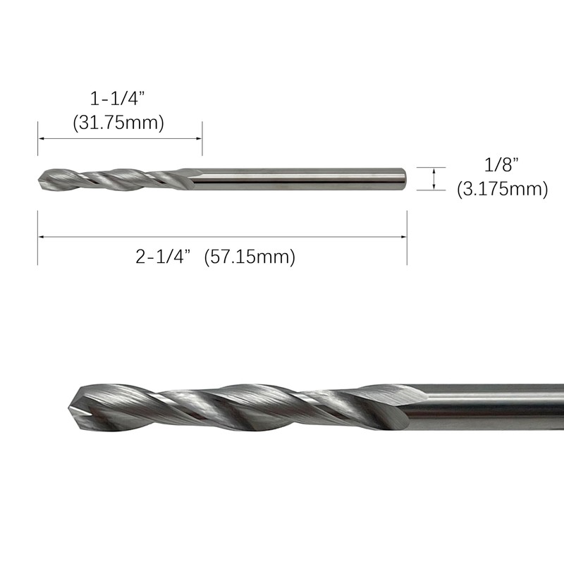 1/8" Solid Carbide Jobber Drill Bits with Straight Shank and