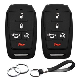 INFIPAR 2pcs Compatible with RAM 1500 5 Buttons with Tailgate Black Key Fob Cover Case Key Chain Protector Keyless Remote fit RAM 1500 Truck Pickup 5 Buttons Only for Push Button Start