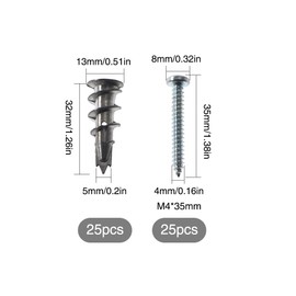 YIXISI 25 Drywall Anchor & 25 Screws, Heavy Duty Metal Self-Drilling Plasterboard Fixings with Screws, Zinc Raw Plugs Cavity Wall for Professional and Home Use