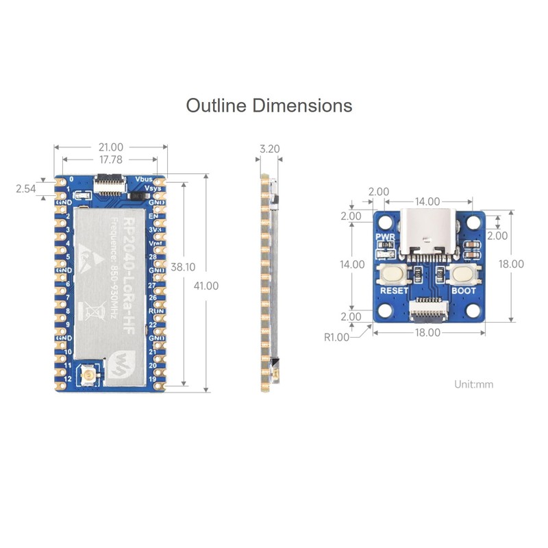 LoRa Development Board Kit Based on Raspberry Pi RP2040 Microcontroller