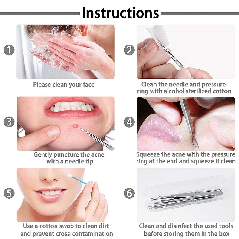5PCS Blackhead Remover Tool Set Acne Extractor Comedone Pimples Spot