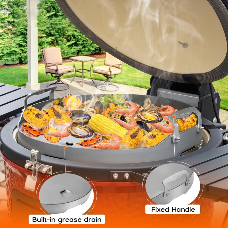 Skyflame Round Griddle with Grease Drain and Handle, 18.5" Flat