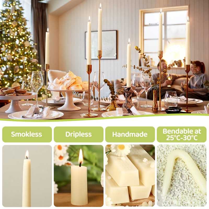 30 Pack Beeswax Taper Candles in Bulk 8 inch Tall