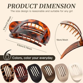 6PCS Flat Hair Clips for Women, Non-Slip Hair Claw Clips Strong Hold Hair Claws for Thick Hair,Curved Design Hair Clips Large Matte Claw Clip for Women and Girls Styling