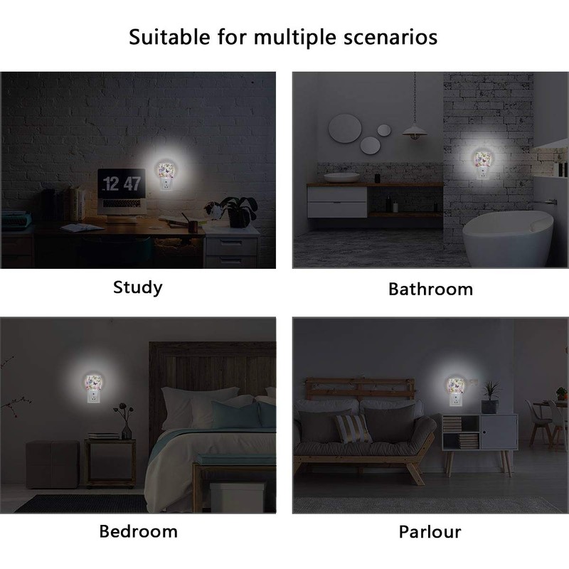 2 Pack Plug-in LED Night Light Lamp Watercolor Flowers and