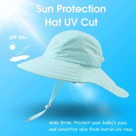 Zsedrut Toddler Summer Hat with Neck Flap Waterproof Kids Swim Hat Baby UV Protection Sun Hats Beach Cap for Boys Girls (Green, (52-56CM) 4Y-8Y)