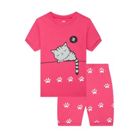 Family Feeling Little girls Cat Pajamas Short Sets 100% Cotton Toddler Kid 4T