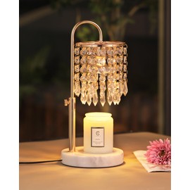 Candle Warmer Lamp with Timer Dimmer and 3 Bulbs, Lamp Candle Warmer with Marble Base for Adjustable Height, Crystal Candle Warmer Lamp for Jar Candles, House Warming Decor Gifts, French Gold