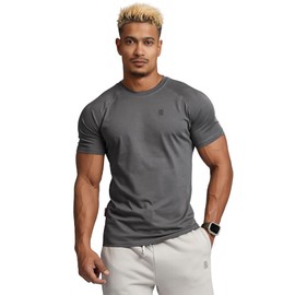 BVSN Casual Short Sleeve Crew Neck Classic Wicking Breathable Fitness Muscle Athletic T Shirts Men (US, Alpha, Medium, Regular, Dark Gray)