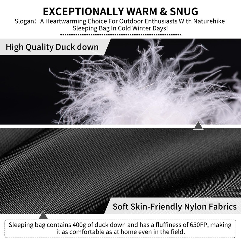 Naturehike Ultralight Down Sleeping Bag, 650FP Backpacking Sleeping Bag for