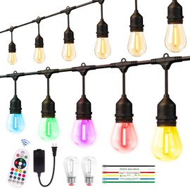 EIKOSON 26FT Outdoor String Lights, Outdoor Lights for Patio,with 12+2 LED RGBW Color Change,3000K Bright White Waterproof Bulbs, Dimmer & Remote, Customized 12 Colors & 4 Modes, for Backyard Decor