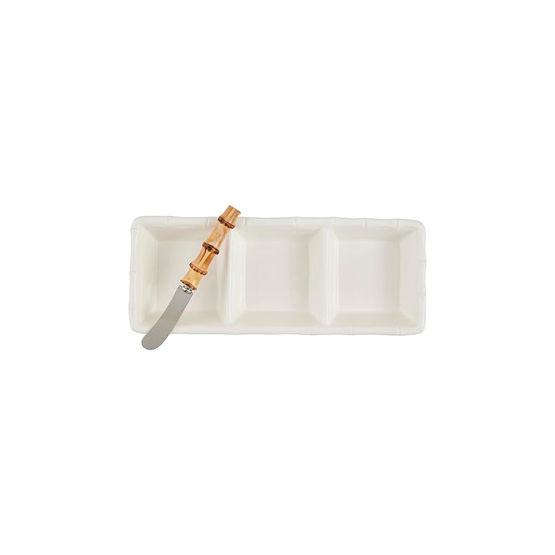 Mud Pie Bamboo Triple Tidbit; dish 5" x 11 1/4"