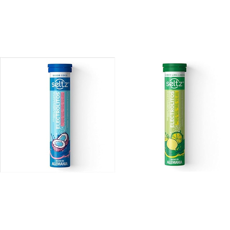 SELTZ Kit Electrolitos Tableta Efervescente, Sabores coco más lima limón,