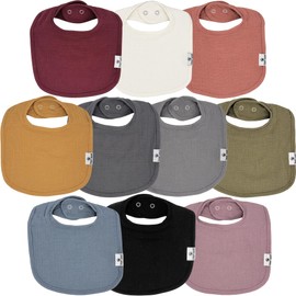 DiaperSquad's 10-Pack 100% Muslin Cotton Baby Bibs for Drooling and Teething, Bibs for Boys, Baby Girl - Solid Cotton Baby Drool Bibs