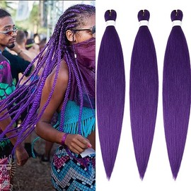 Pre stretched Braiding Hair 26 Inch Braiding Hair Extensions Hot Water Setting Synthetic Hair Pre Stretched Crochet Braids Hair(26 Inch,6 Packs,Purple#）