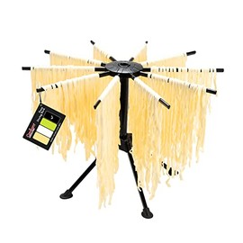 Cambom Foldable Pasta Drying Rack- Plastic Spaghetti Household Noodle Dryer with 10 Bar Handles (Black)