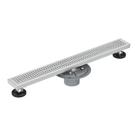 Neodrain 18-Inch Brushed Linear Shower Drain,Stainless Steel Linear Drain with Quadrato Pattern Grate,Brushed Rectangle Shower Floor Drain with Hair Strainer, Shower Drain Base