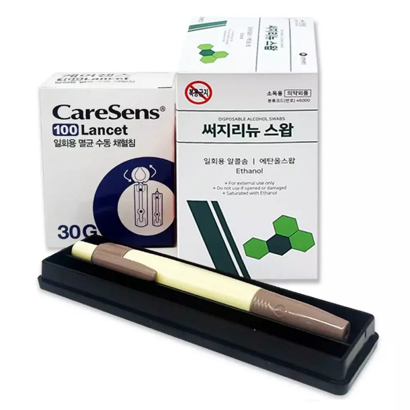 Caresens 사혈기 + 케어센스 란셋 30G + 삼현써지리뉴 스왑 100매