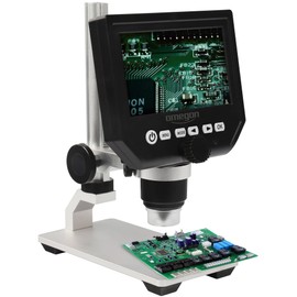 Omegon Digitalmikroskop DigiStar, 1x-600x Zoom, 4,3 Zoll HD-LCD Farbdisplay, integrierte LED, Micro SD-Slot, Akkubetrieb oder Netzbetrieb