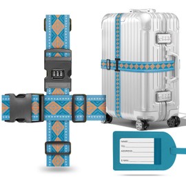 Luggage Strap Cross Strap with Luggage Tag, Eye-catching Luggage Strap with Combination Lock, Adjustable Luggage Belt, Luggage Strap (Blau01)