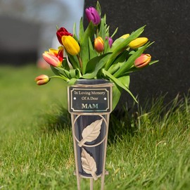 PHG Premium Quality Metallic Flower Holder | Unique Grave Side Flower Vase | Stylish Flower Vase with Heart-warming Saying | Attractive Flower Vase | Golden Black (Mam)