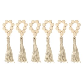 sourcing map 6Pcs Wooden Bead Napkin Rings, Farmhouse Wood Bead Napkin Buckles with Jute Rope Tassels for Christmas Thanksgiving Wedding Home Table Decor (Khaki)