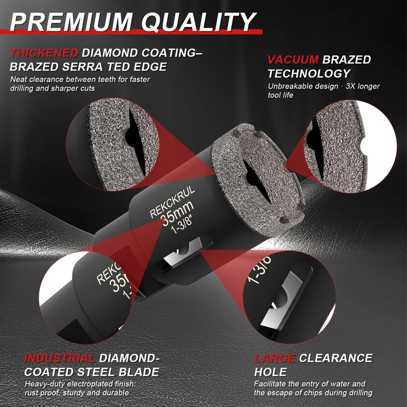 REKCKRUL 3/4 Inch Dry Diamond Core Drill Bits, 20mm Vacuum