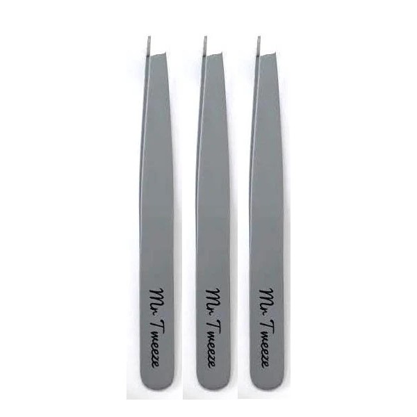 Mr Tweeze Stainless Steel Slant Tweezers, Gray (3 Pack)