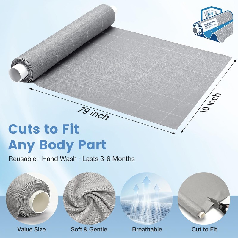 Silver-Infused Fabric Roll for Skin Fold Protection 10" × 144"