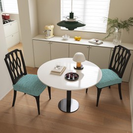 Lawalon Heavyweight Cotton Dining Seat Covers for Chairs (Blue, Set of 2), Woven Stretch Fabric Slipcovers for Dining Room or Kitchen, Extra Durable and Machine Washable