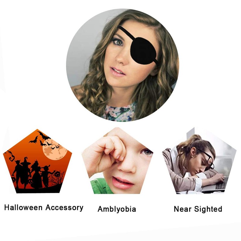 2 Pcs Adjustable Pirate Eye Patch, Soft Reusable Eyepatch for