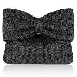 Yeria Straw Clutch Purse for Women Summer Beach Handbags Handmade Bow Straw Purses for Party Wedding Vacation, Black
