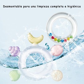 Toketa Mordedera para Bebe 2 en 1 Rosa y Transparente con Guante - Mordederas 3 a 6 Meses, Juguetes para Bebe de 0 a 6 Meses, Sonajas 0 a 3 Meses, Den