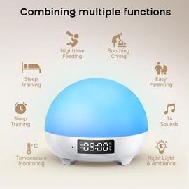 Mamidomo Sunrise Alarm Clock & Sound Machine – 11 Night Lights, 34 Sleep Sounds, Temperature Monitoring, App Remote Control, Dimmable Digital Clock for Bedroom