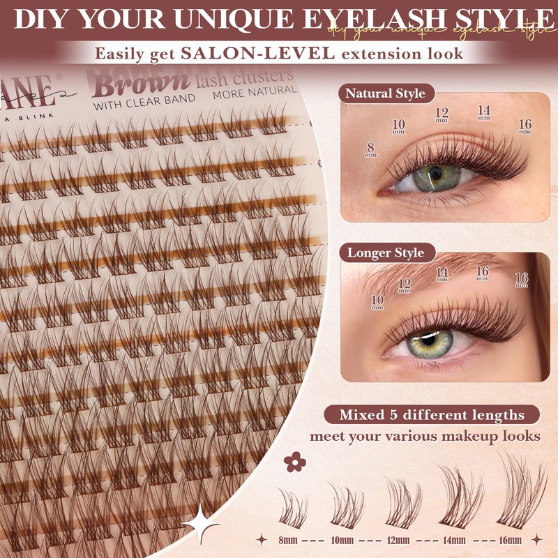 Brown Lash Clusters Natural Invisible Band Eyelash Clusters Wispy Brown