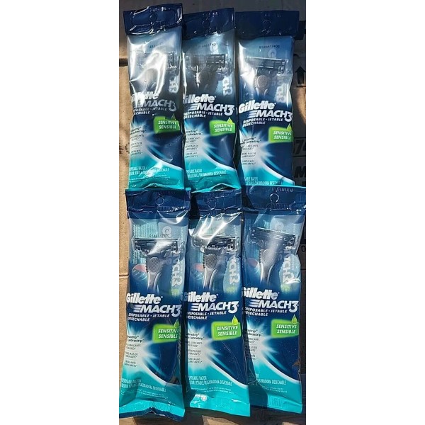 Gillette (6) Gillette Mach 3 Sensitive Disposable Razors with Lubrastrip
