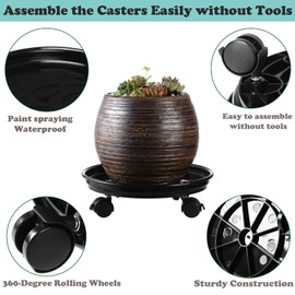 6 Packs Plant Caddy with Wheels 12" Plastic Rolling Plant Stands Heavy-duty Plant Dolly with Casters Indoor and Outdoor Plant Roller Base Large Heavy Plant Pot Saucers with Wheels Plant Movers