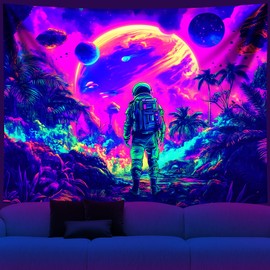 Tapestry Blacklight Space Astronaut MushroomTapestries Fantasy Forest Tapestry Trippy Starry Sky Tapestry Cool Wall Hanging Neon Nature Plant Wall Hanging Decor for Bedroom 79in×59in