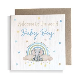 Second Ave Baby Boy Newborn Congratulations Rainbow Elephant Square Card