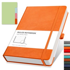 RETTACY Lined Journal Notebook - A5 Note Book Hardcover Journal 192 Numbered Pages for Writing,100gsm Lined Paper, Leather Hardcover, for Women Men Work Office School,14.5 x 21cm - Orange