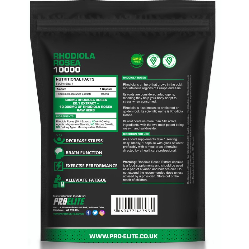 Rhodiola Rosea Extract 500mg 30 Vegan Capsules | 3% Standardised