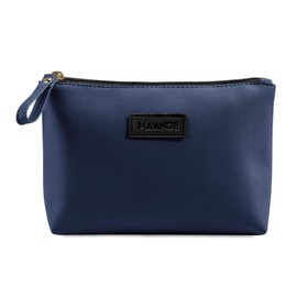 Cosmetic Bags for Women Small Makeup Bag for Purse Pu Leather Makeup Pouch Travel Makeup Bag with Zipper Make Up Bag for Travelling (Dark Blue)