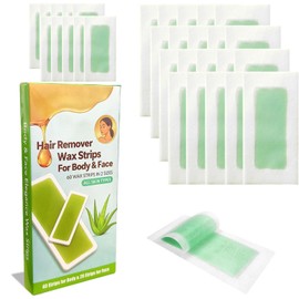 YIZHUO Wax Strips Kit - 60 Pcs Body & Facial Hair Removal Waxing Strips (40 Large & 20 Small) with 5 Calming Oil Wipes, Gentle & Effective for Legs, Arms, Bikini, Eyebrows, Upper Lip