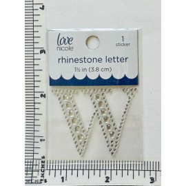 Love Nicole Letter W Rhinestone Sticker 1.5"  Clear Silver Glitter Scrapbook Monogram Bling