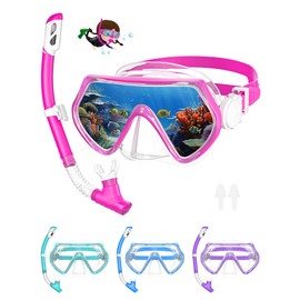 Snorkel Set Children's Diving Goggles Dry Snorkel Set (Pink)